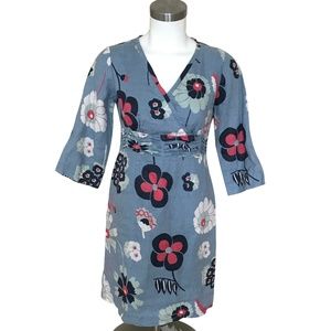 Boden Blue Floral Linen Trim Tunic Dress
